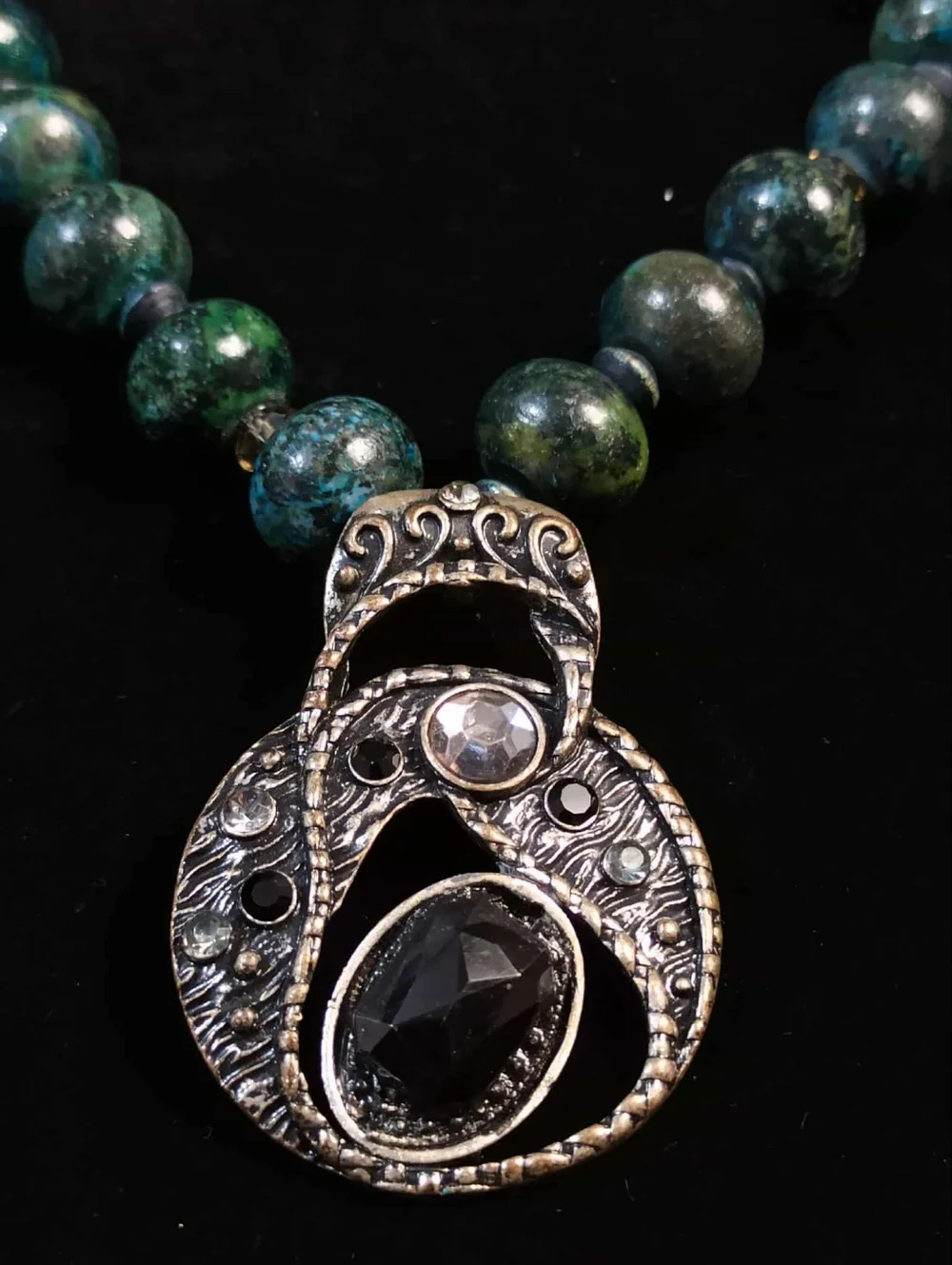 Vintage Style Israeli Eilat Stone Beaded Necklace Artisan Pendant Statement - Picture 2 of 15